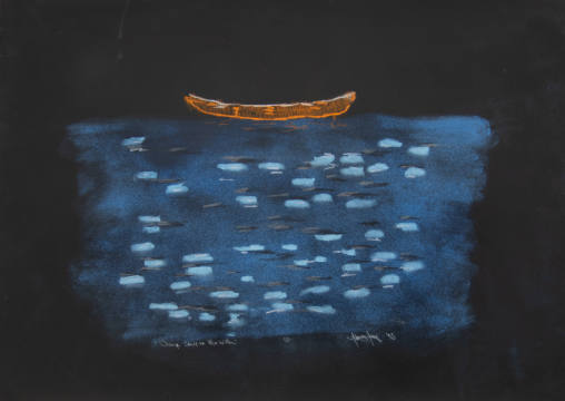 Orange Canoe on Blue Water