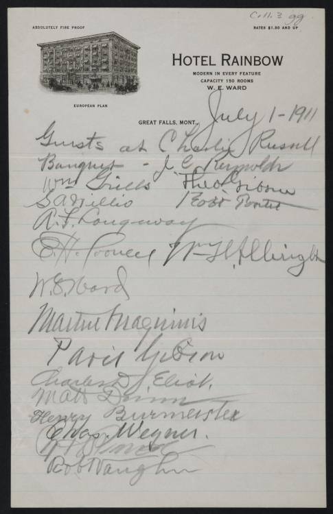 Guest List, July 1, 1911
Image courtesy of Charles M. Russell Research Collection (Britzman).  ...